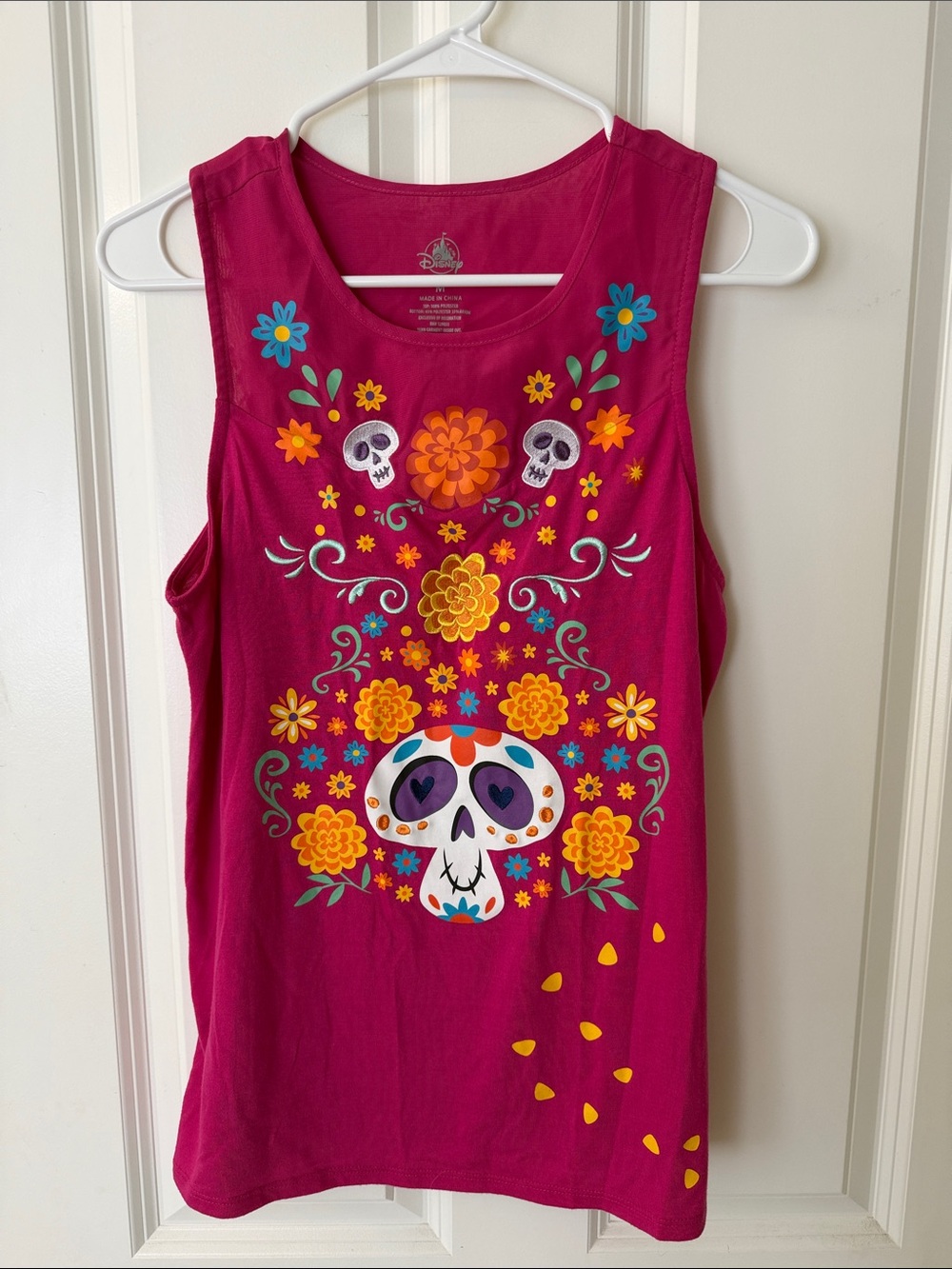 Disney Fuchsia Tank Top with Colorful Sugar Skull Floral Print